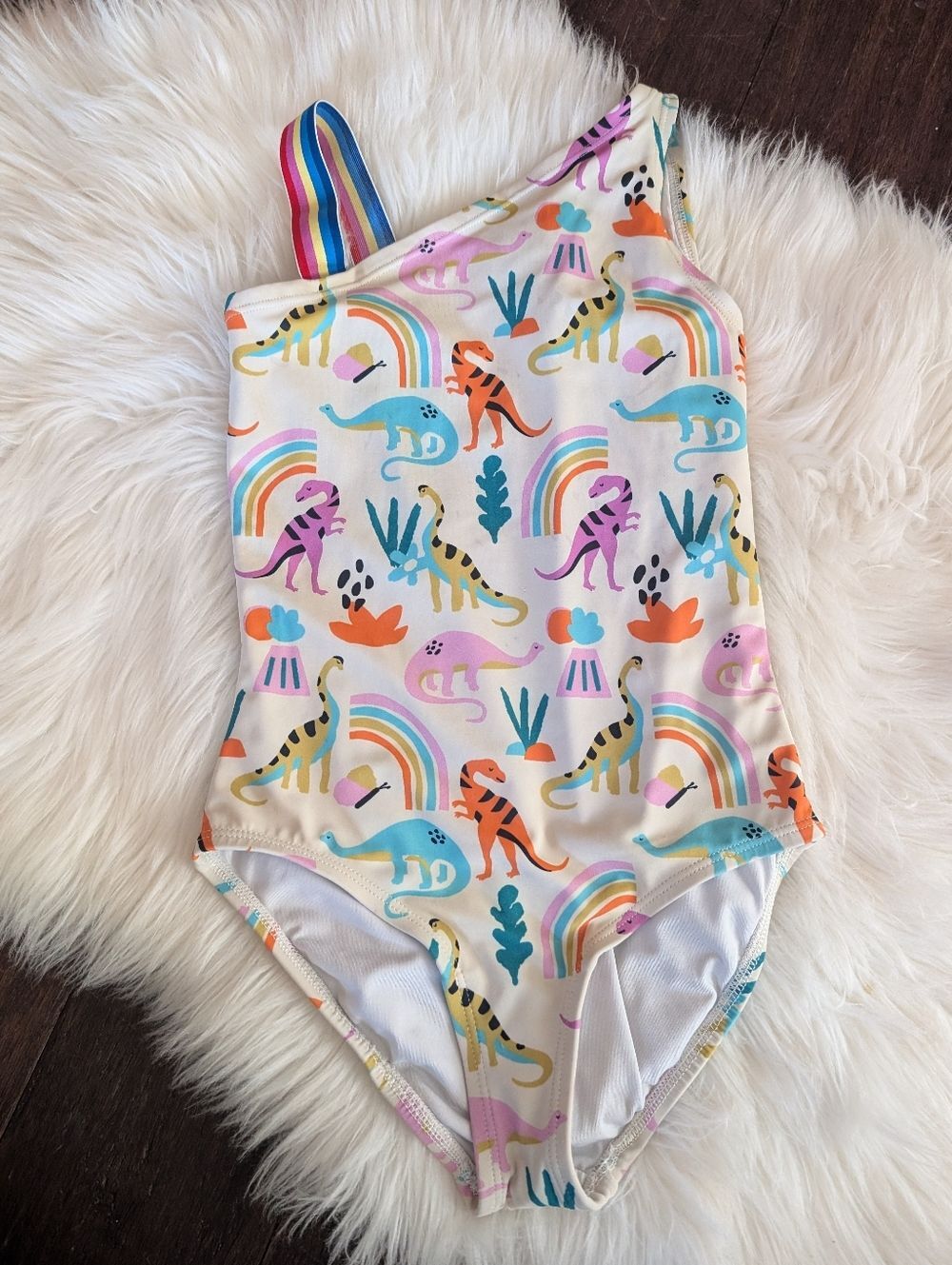 Hanna Andersson One Piece Swimsuit Rainbow Dinosaur Size 8 Girls